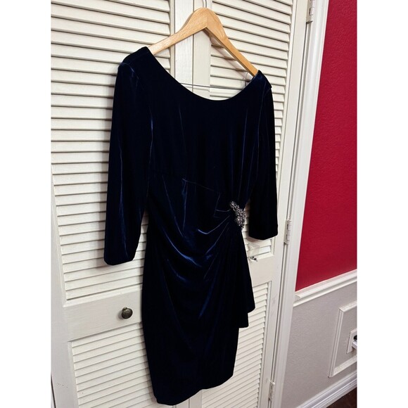 Alex Evenings Dress Women 14 Plus Navy Blue Side-Ruched Beaded Event Occasion - Picture 8 of 8